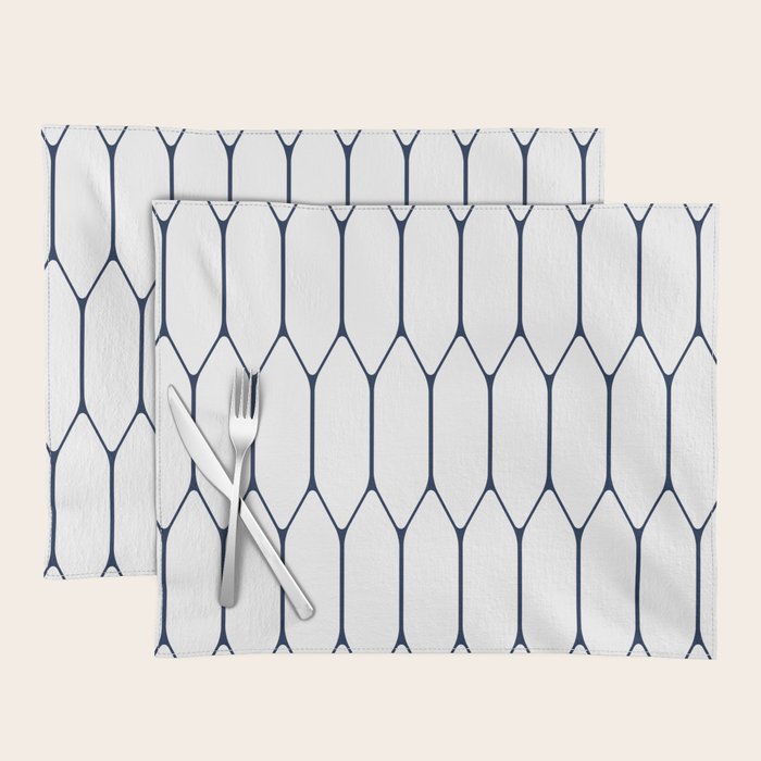 Long Honeycomb Minimalist Geometric Pattern in Nautical Navy Blue and White Placemat Gallery Image 1