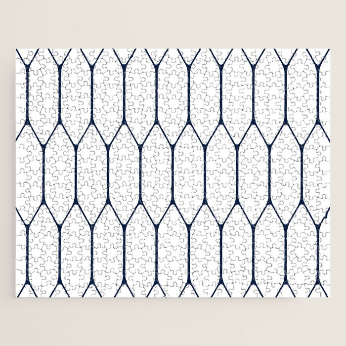 Long Honeycomb Minimalist Geometric Pattern in Nautical Navy Blue and White Jigsaw Puzzle Gallery Image 1
