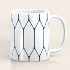 Long Honeycomb Minimalist Geometric Pattern in Nautical Navy Blue and White Coffee Mug Gallery Image 1