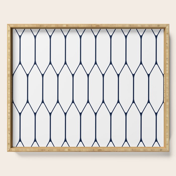 Long Honeycomb Minimalist Geometric Pattern in Nautical Navy Blue and White Serving Tray Gallery Image 1