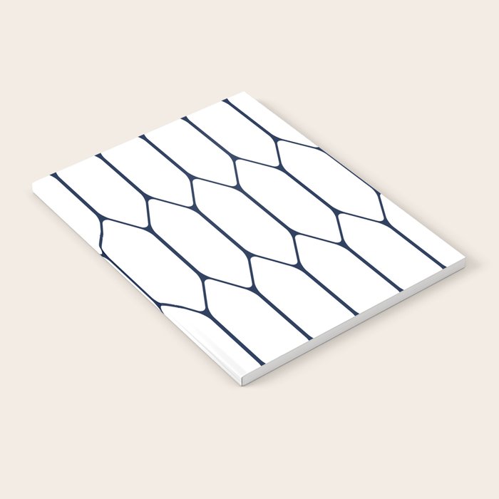 Long Honeycomb Minimalist Geometric Pattern in Nautical Navy Blue and White Notebook Gallery Image 1