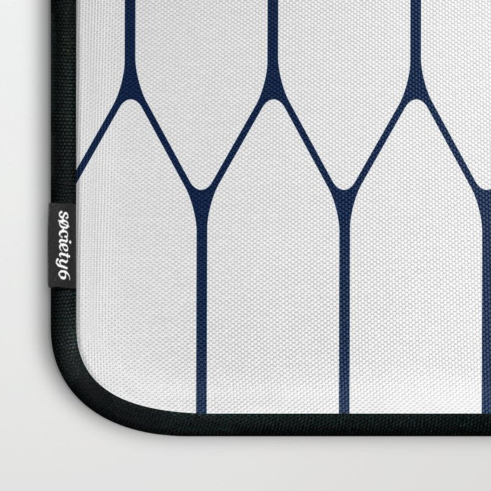 Long Honeycomb Minimalist Geometric Pattern in Nautical Navy Blue and White Laptop Sleeve Gallery Image 3