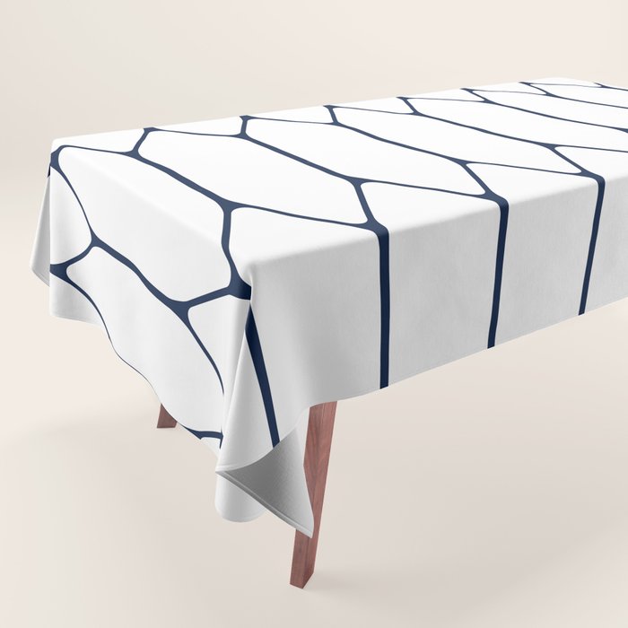 Long Honeycomb Minimalist Geometric Pattern in Nautical Navy Blue and White Tablecloth Gallery Image 1
