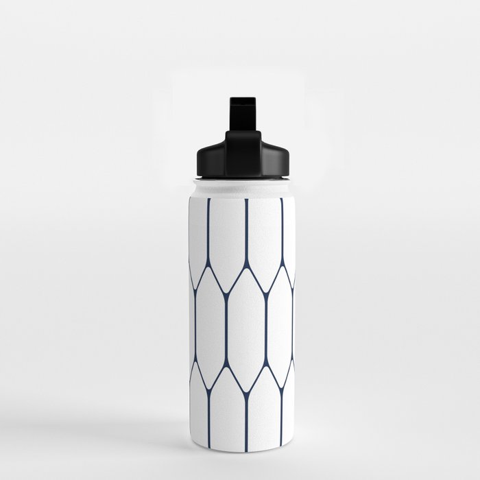 Long Honeycomb Minimalist Geometric Pattern in Nautical Navy Blue and White Water Bottle Gallery Image 2