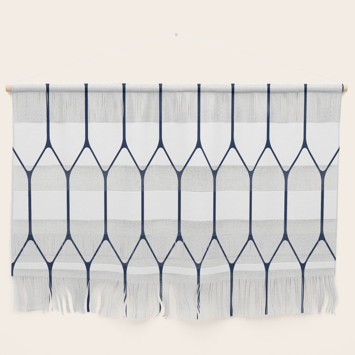 Long Honeycomb Minimalist Geometric Pattern in Nautical Navy Blue and White Wall Hanging Gallery Image 1
