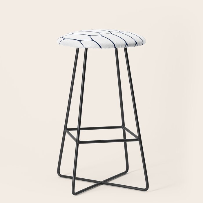 Long Honeycomb Minimalist Geometric Pattern in Nautical Navy Blue and White Stool Gallery Image 1