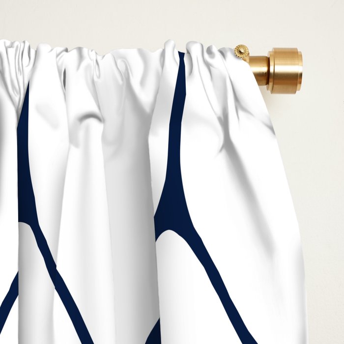 Long Honeycomb Minimalist Geometric Pattern in Nautical Navy Blue and White Window Curtain Gallery Image 2