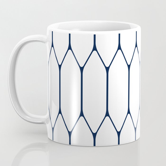 Long Honeycomb Minimalist Geometric Pattern in Nautical Navy Blue and White Coffee Mug Gallery Image 3