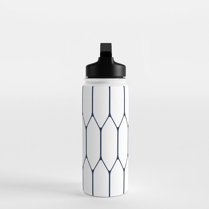 Long Honeycomb Minimalist Geometric Pattern in Nautical Navy Blue and White Water Bottle Gallery Image 3