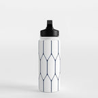 Long Honeycomb Minimalist Geometric Pattern in Nautical Navy Blue and White Water Bottle Gallery Image 3