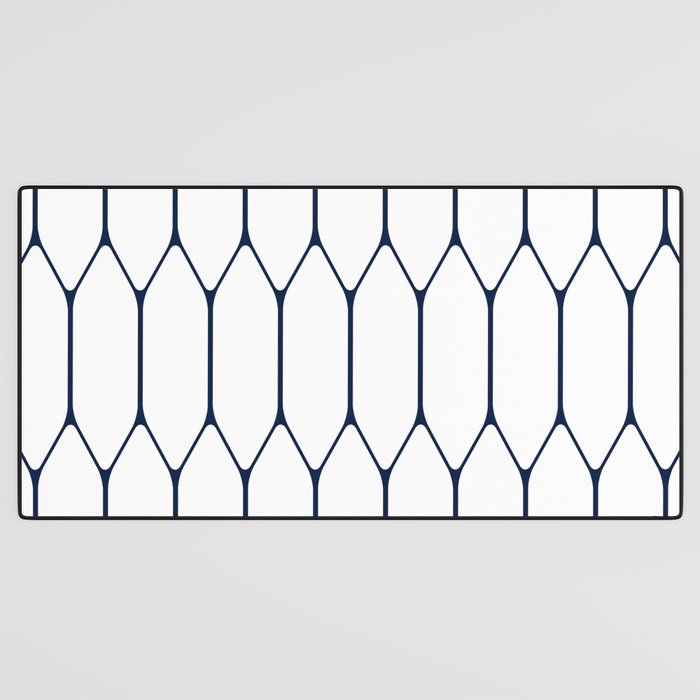 Long Honeycomb Minimalist Geometric Pattern in Nautical Navy Blue and White Desk Mat Gallery Image 3
