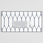 Long Honeycomb Minimalist Geometric Pattern in Nautical Navy Blue and White Desk Mat Gallery Image 1