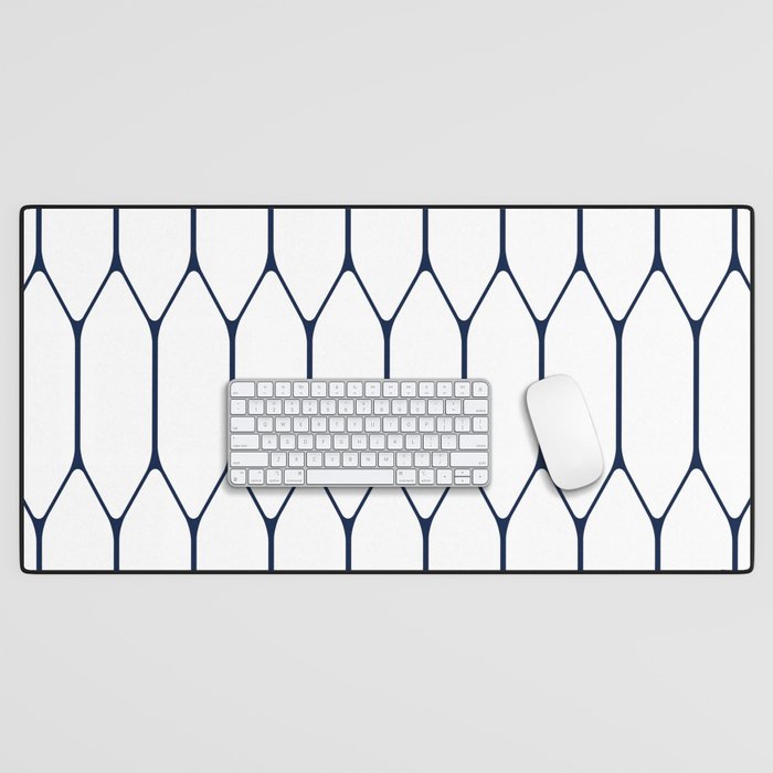 Long Honeycomb Minimalist Geometric Pattern in Nautical Navy Blue and White Desk Mat Gallery Image 1