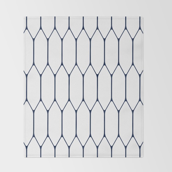 Long Honeycomb Minimalist Geometric Pattern in Nautical Navy Blue and White Throw Blanket Gallery Image 2