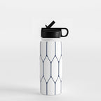 Long Honeycomb Minimalist Geometric Pattern in Nautical Navy Blue and White Water Bottle Gallery Image 1