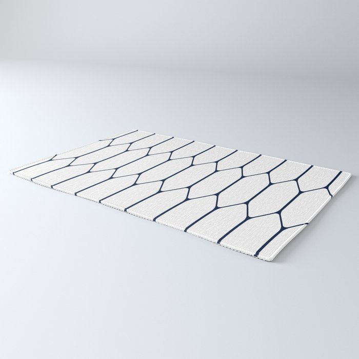 Long Honeycomb Minimalist Geometric Pattern in Nautical Navy Blue and White Rug Gallery Image 3