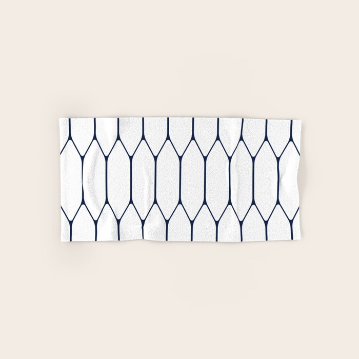 Long Honeycomb Minimalist Geometric Pattern in Nautical Navy Blue and White Bath Towel Gallery Image 1