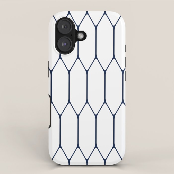 Long Honeycomb Minimalist Geometric Pattern in Nautical Navy Blue and White iPhone Case Gallery Image 1