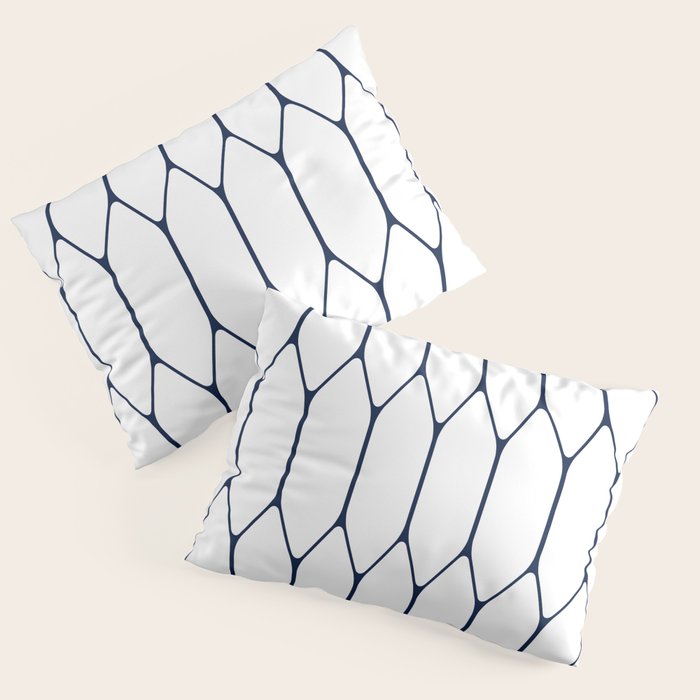 Long Honeycomb Minimalist Geometric Pattern in Nautical Navy Blue and White Pillow Sham Gallery Image 1