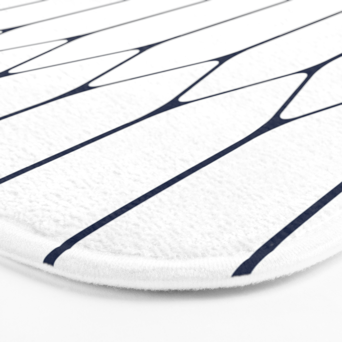 Long Honeycomb Minimalist Geometric Pattern in Nautical Navy Blue and White Bath Mat Gallery Image 3