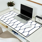 Long Honeycomb Minimalist Geometric Pattern in Nautical Navy Blue and White Desk Mat Gallery Image 2