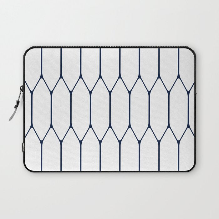 Long Honeycomb Minimalist Geometric Pattern in Nautical Navy Blue and White Laptop Sleeve Gallery Image 1