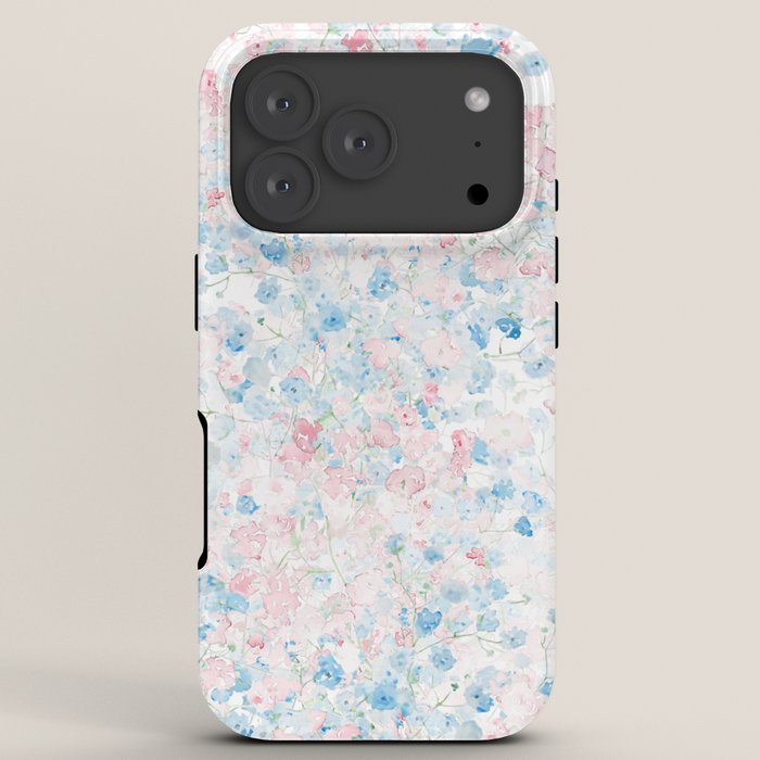 light pink and blue baby's breath flowers pattern iPhone Case Gallery Image 7