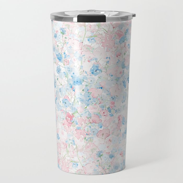 light pink and blue baby's breath flowers pattern Travel Mug Gallery Image 1