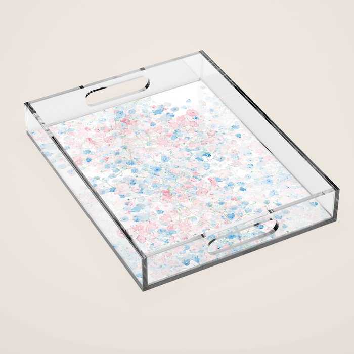 light pink and blue baby's breath flowers pattern Acrylic Tray Gallery Image 1