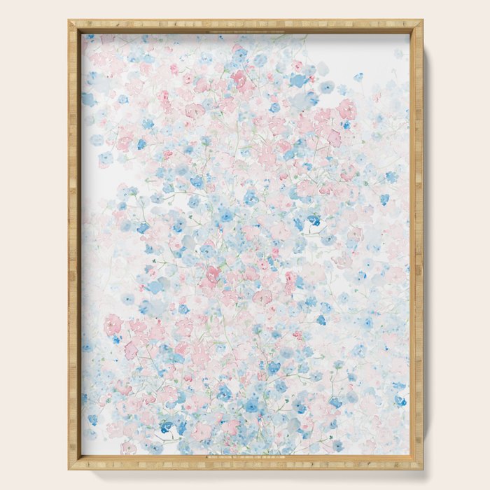 light pink and blue baby's breath flowers pattern Serving Tray Gallery Image 1