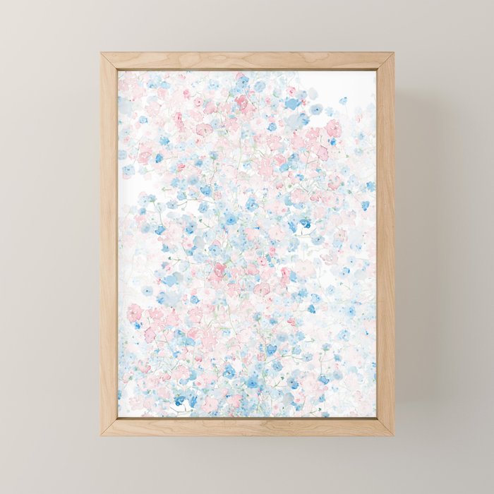 light pink and blue baby's breath flowers pattern Mini Art Print Gallery Image 1
