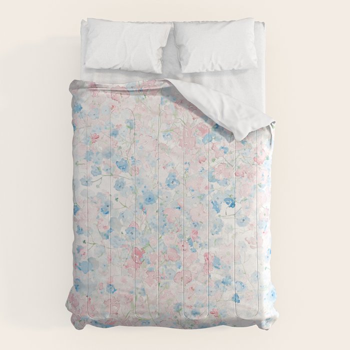 light pink and blue baby's breath flowers pattern Comforter Gallery Image 6