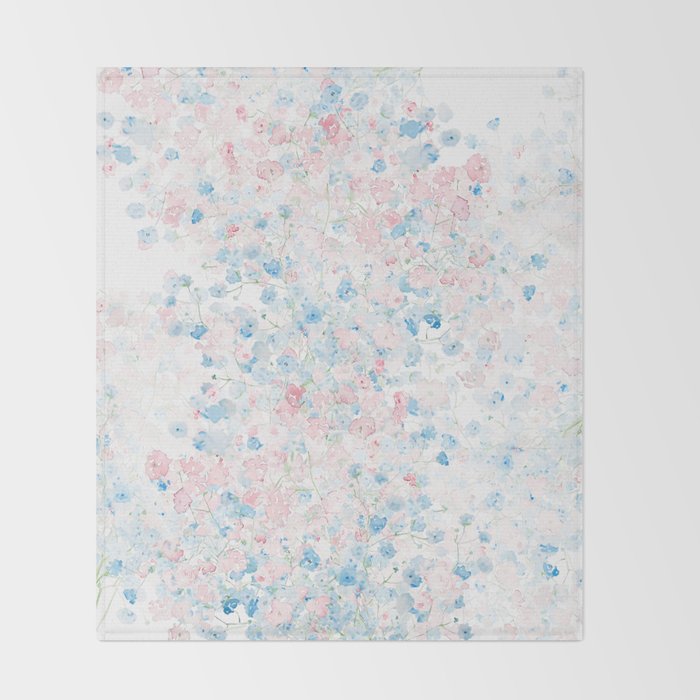 light pink and blue baby's breath flowers pattern Throw Blanket Gallery Image 2