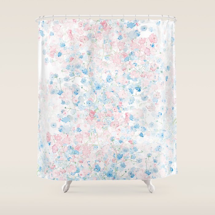 light pink and blue baby's breath flowers pattern Shower Curtain Gallery Image 1