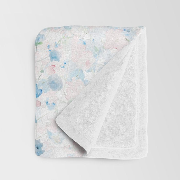 light pink and blue baby's breath flowers pattern Throw Blanket Gallery Image 3