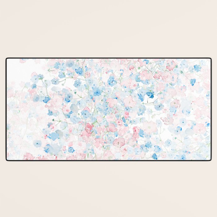light pink and blue baby's breath flowers pattern Desk Mat Gallery Image 3