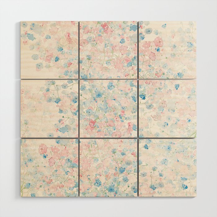 light pink and blue baby's breath flowers pattern Wood Wall Art Gallery Image 1