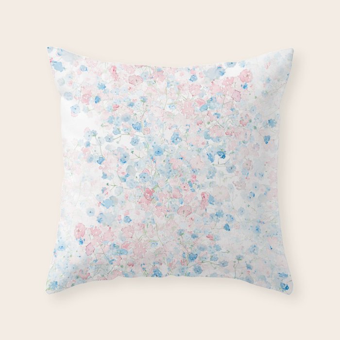 light pink and blue baby's breath flowers pattern Throw Pillow Gallery Image 6