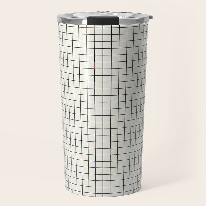 Minimalist Black and Off-White Grid with Color Accents Travel Mug Gallery Image 1