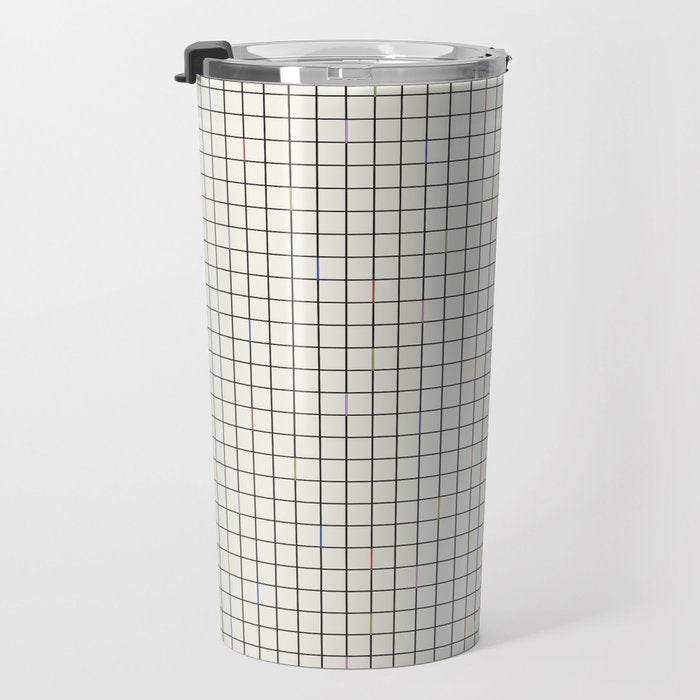 Minimalist Black and Off-White Grid with Color Accents Travel Mug Gallery Image 3