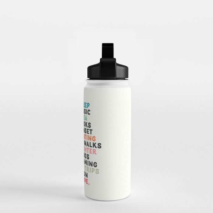 Good vibes quote, more sleep, dreaming, road trips, love, fun, happy life, lettering, laughter Water Bottle Gallery Image 2