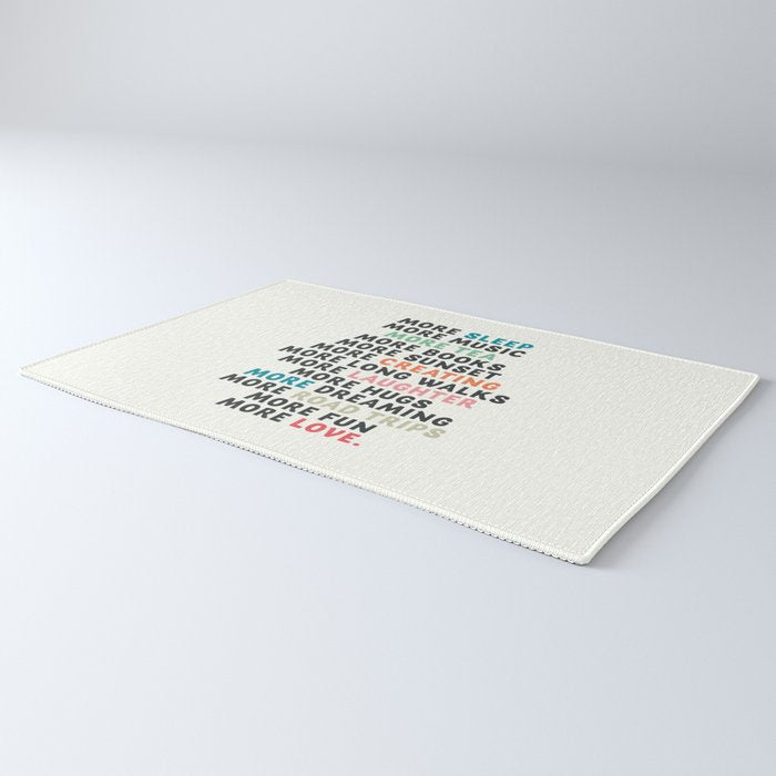 Good vibes quote, more sleep, dreaming, road trips, love, fun, happy life, lettering, laughter Rug Gallery Image 3