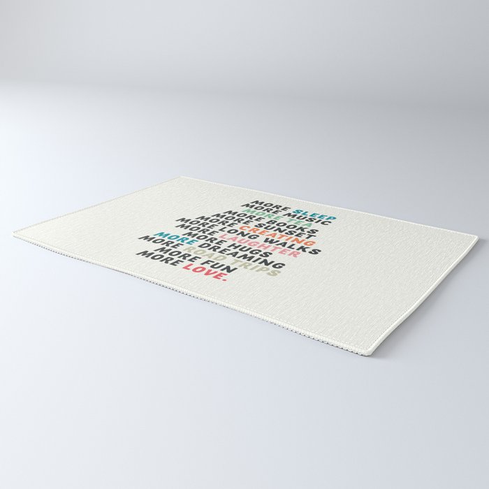 Good vibes quote, more sleep, dreaming, road trips, love, fun, happy life, lettering, laughter Rug Gallery Image 3