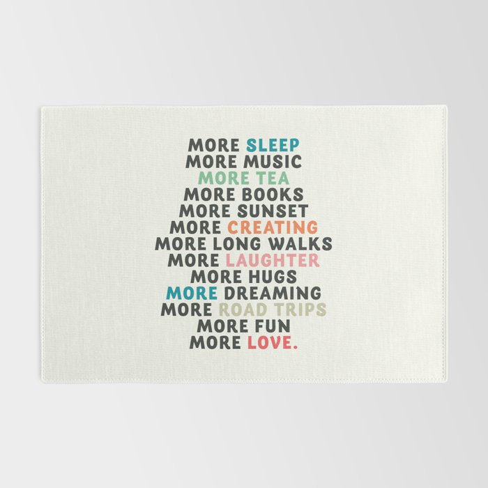 Good vibes quote, more sleep, dreaming, road trips, love, fun, happy life, lettering, laughter Rug Gallery Image 2