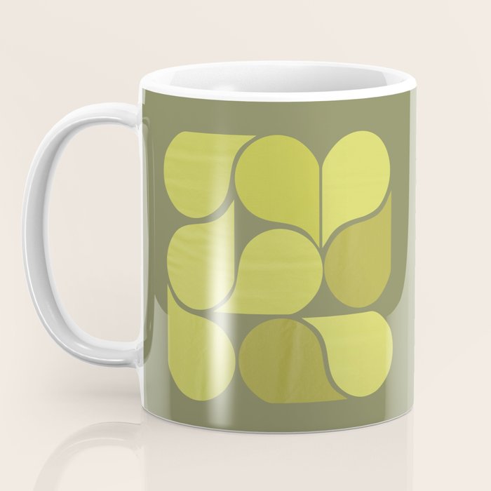 Bright Yellow Teardrop Pattern on Olive Green Coffee Mug Gallery Image 3