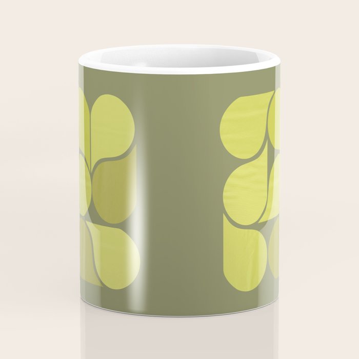 Bright Yellow Teardrop Pattern on Olive Green Coffee Mug Gallery Image 4