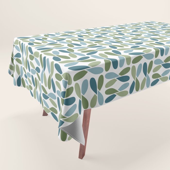 Retro Mid Century Modern Abstract Leaf Pattern Teal Blue Dill Green Tablecloth Gallery Image 1