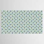 Retro Mid Century Modern Abstract Leaf Pattern Teal Blue Dill Green Tablecloth Gallery Image 2