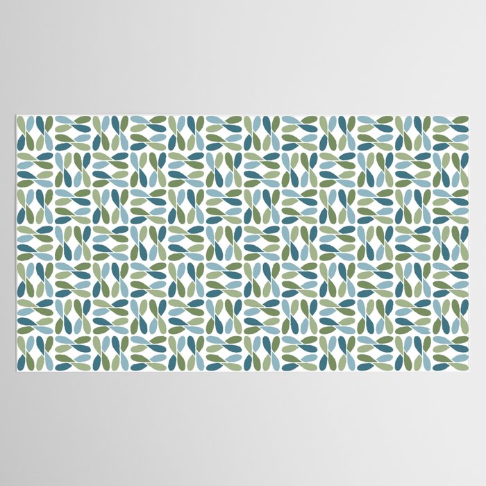 Retro Mid Century Modern Abstract Leaf Pattern Teal Blue Dill Green Tablecloth Gallery Image 2