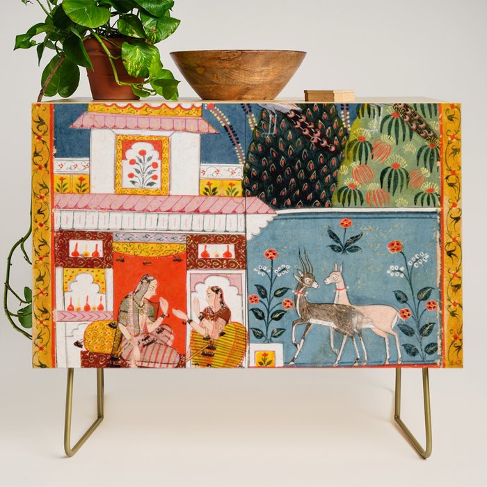 The Lonely Heroine with her Friend Indian Painted Illustration Credenza Gallery Image 1